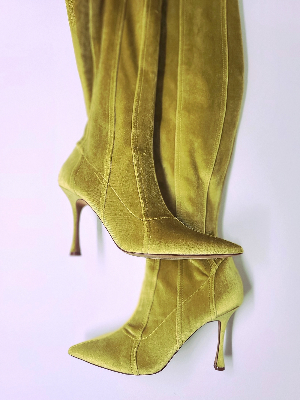 Steve Madden JAZLYN CITRON Velvet Over-the-Knee Pointed-Toe Stiletto Boots